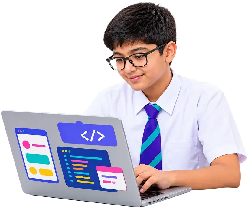 A student building an app on a laptop