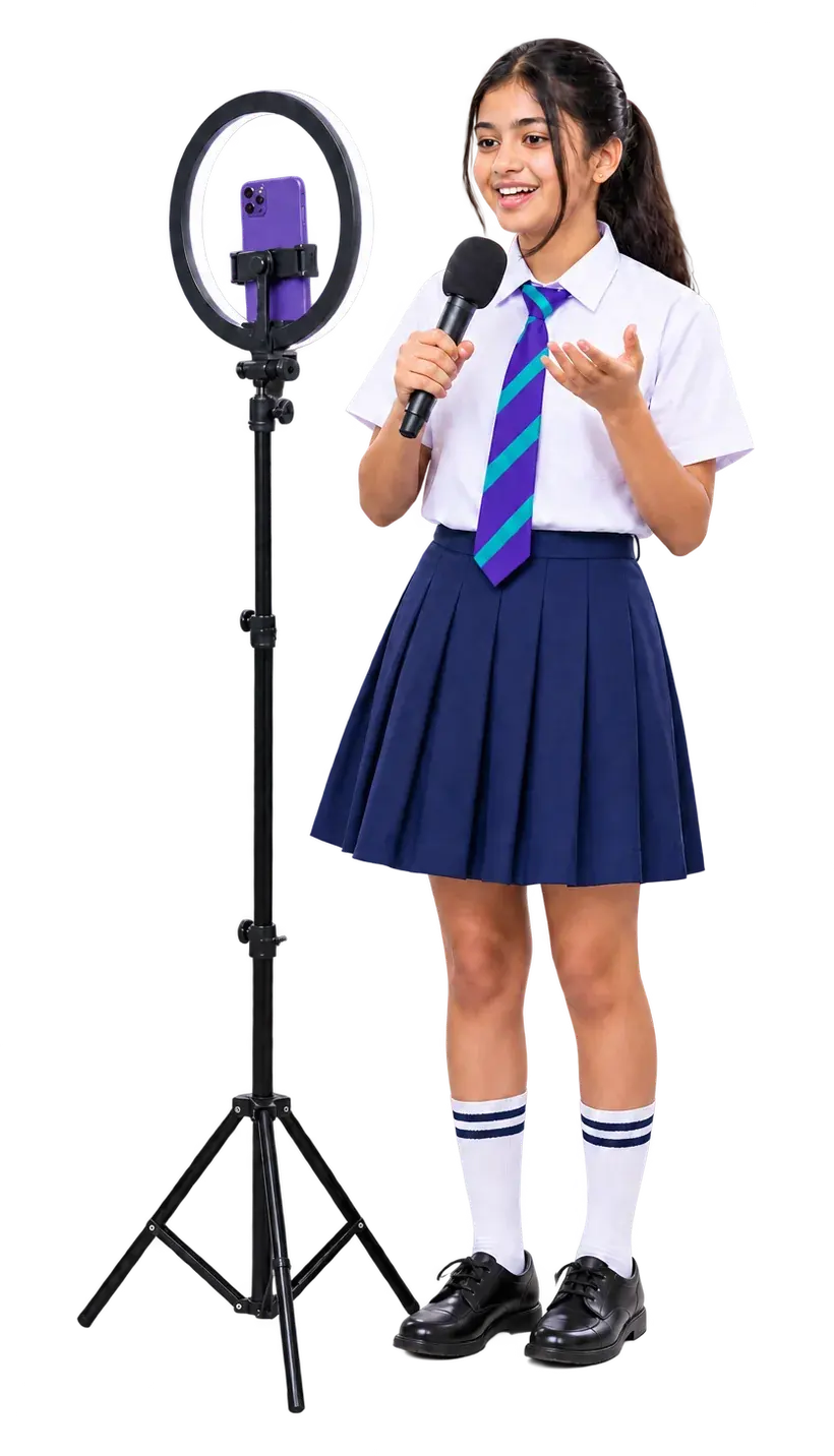 A student recording a piece to camera